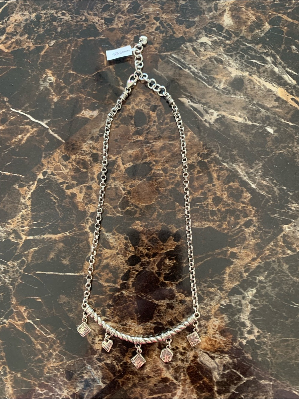 Brighton Silver-Tone Twisted Bar Necklace with Five Dangling Charms